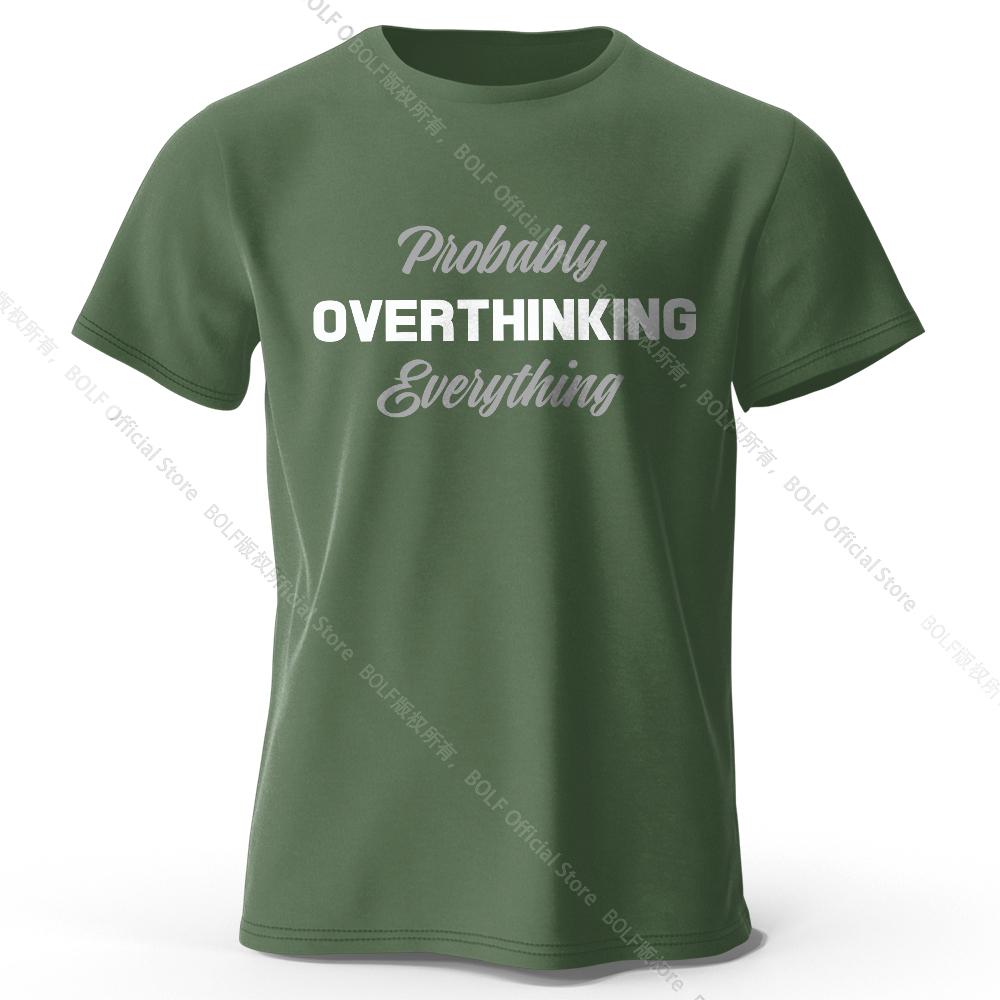 Probably Overthinking Everything Printed T-Shirt 100% Cotton Oversized Relatable Graphic Tees for Women Summer Mood Streetwear