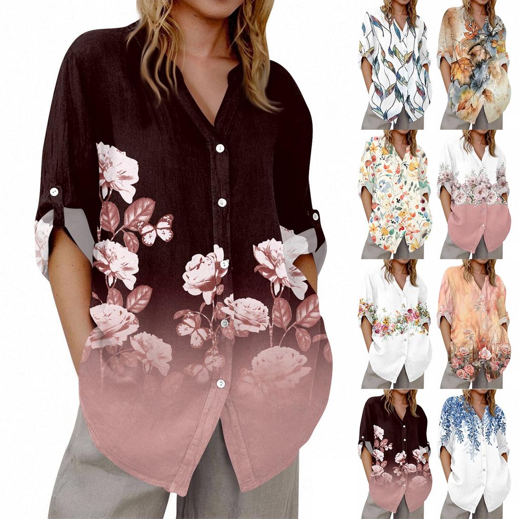 Women's V-neck 3/4 Sleeve Printed Cardigan