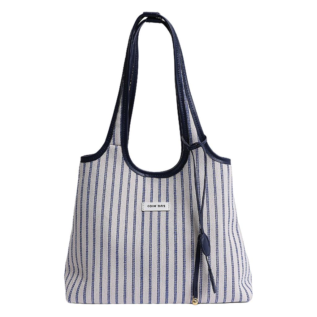 Striped Canvas Tote Bag for Women Large Capacity Shoulder Crossbody Bag Fashion Commute School Bag