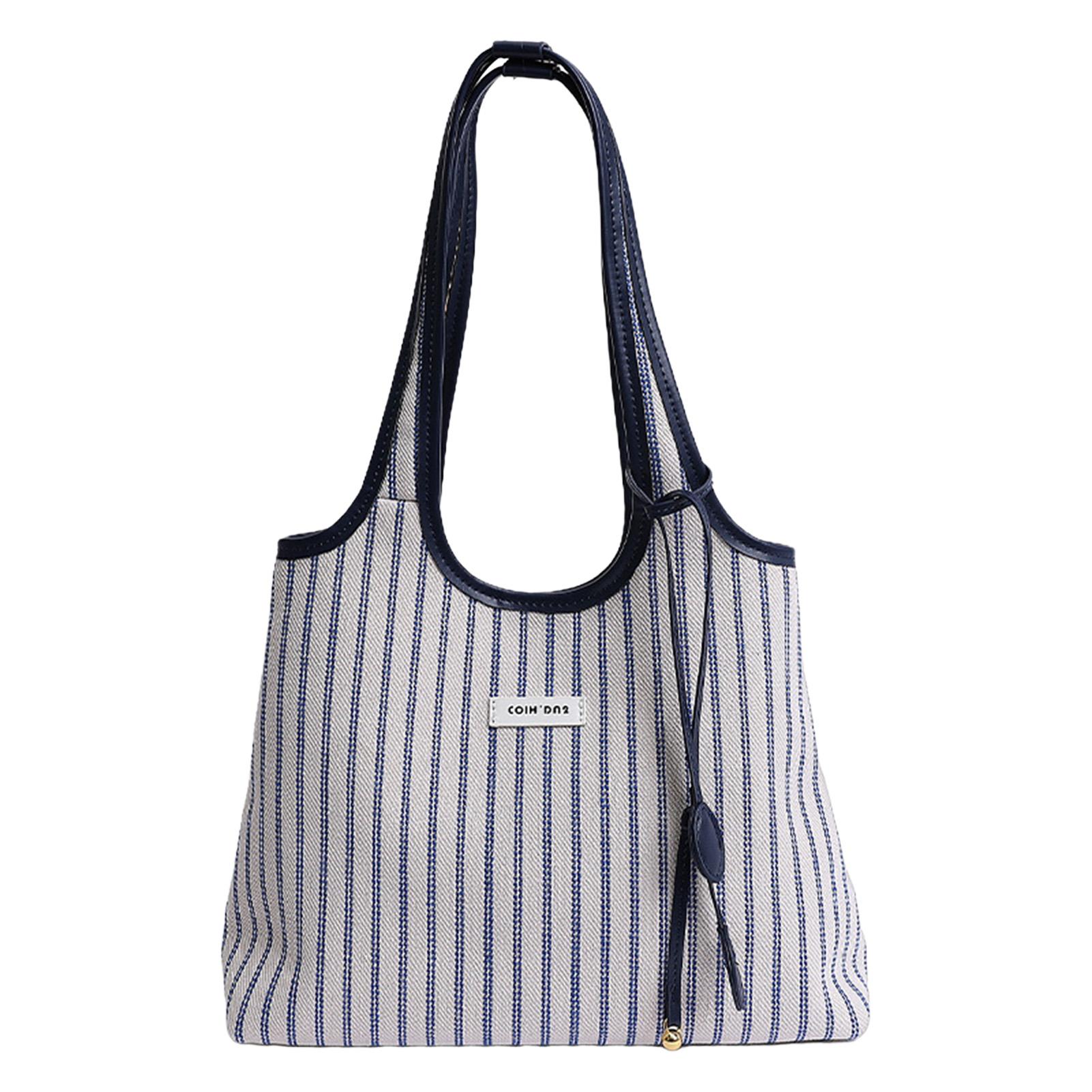 Striped Canvas Tote Bag for Women Large Capacity Shoulder Crossbody Bag Fashion Commute School Bag