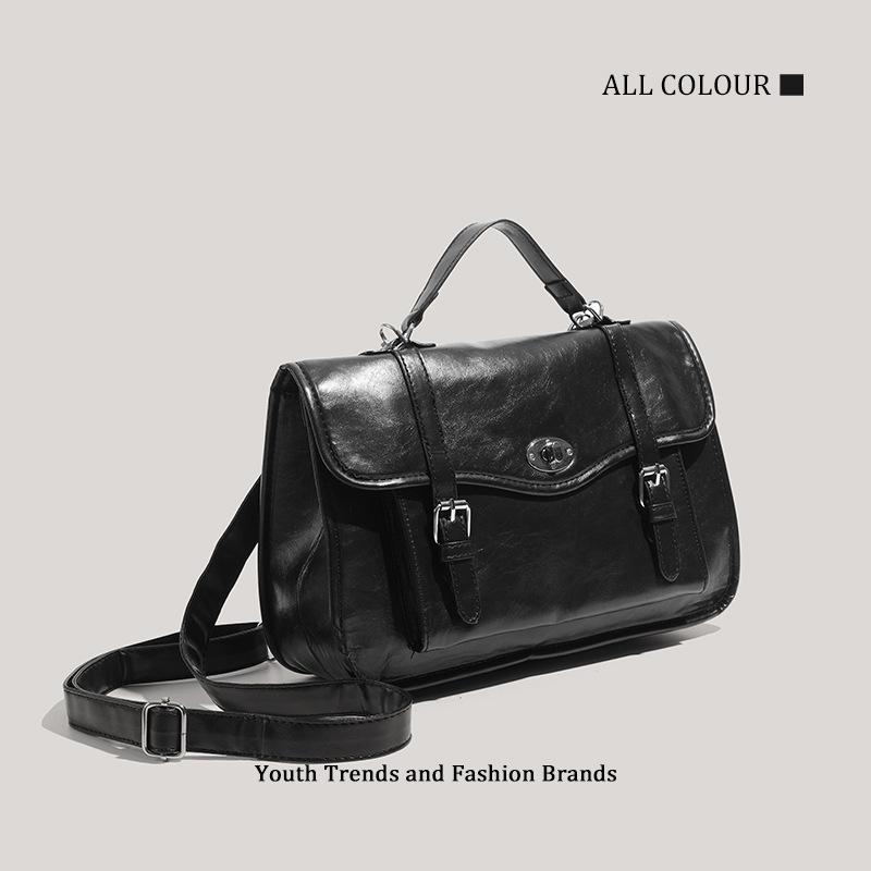 College bag class schoolbag niche oil wax leather handbag briefcase crossbody commuter simple backpack