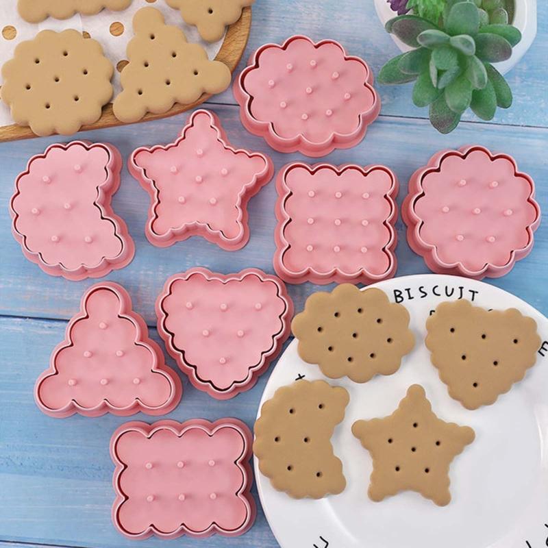 8 PCS Biscuit Cutters Eco-Friendly Printing Baking Tool Cookie Cutters Cookie Moulds Plastic Material 8 Different Shapes