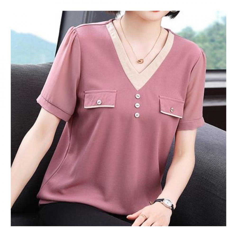 NaVaVa ShorT SleeVe V Neck T shirT wiTh buTTon poinT nT1547