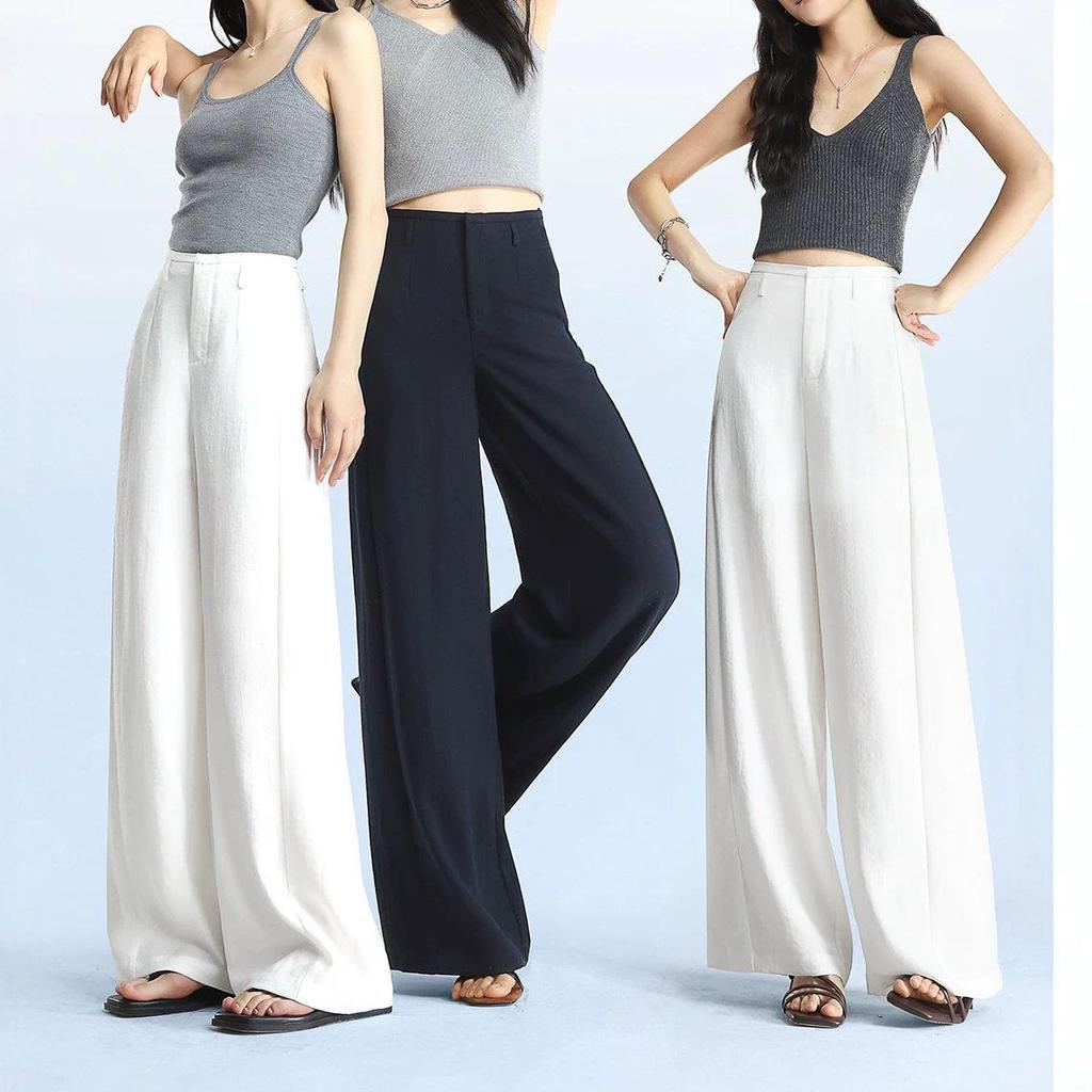 Petite Women's White Linen Wide-Leg Pants - Summer 2026, Lightweight, Wrinkle-Resistant, Extra Long, Casual Fit