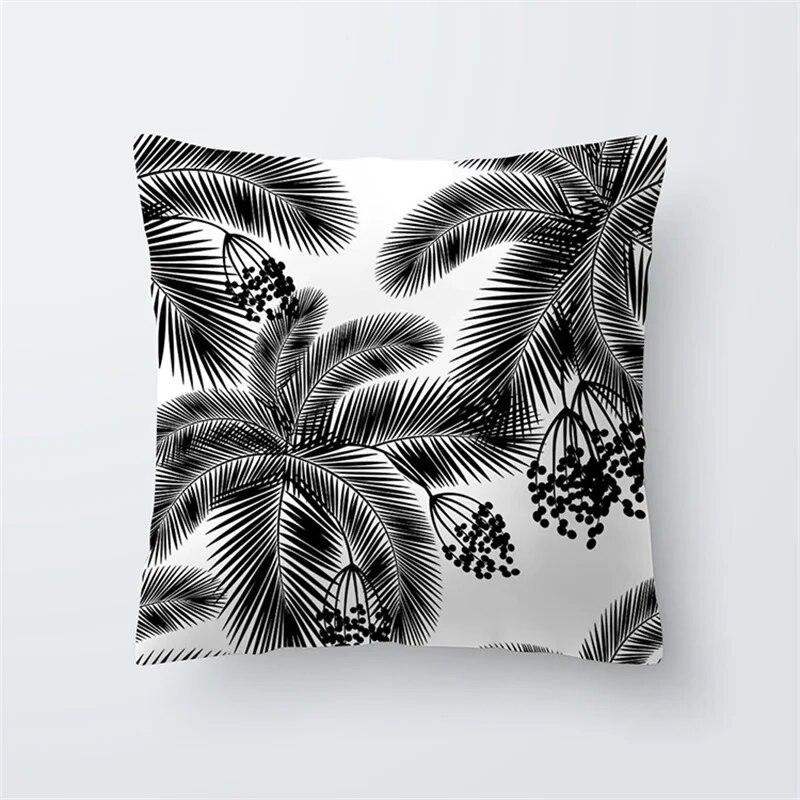 Home Decor Black and White Plant Leaf Sofa Pillow Cover Office Seat Cushion  Tropical