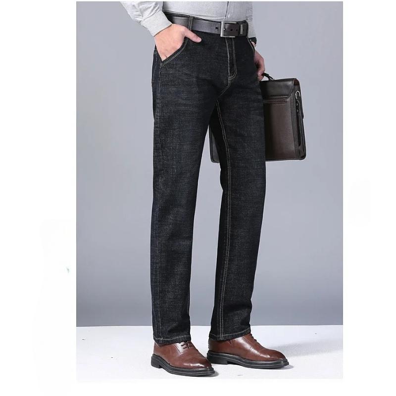Spring Autumn Mens Black Blue Pants Pure Color Stretch Jeans Street Casual Slim Fit Trousers Male Wash Jeans for Men