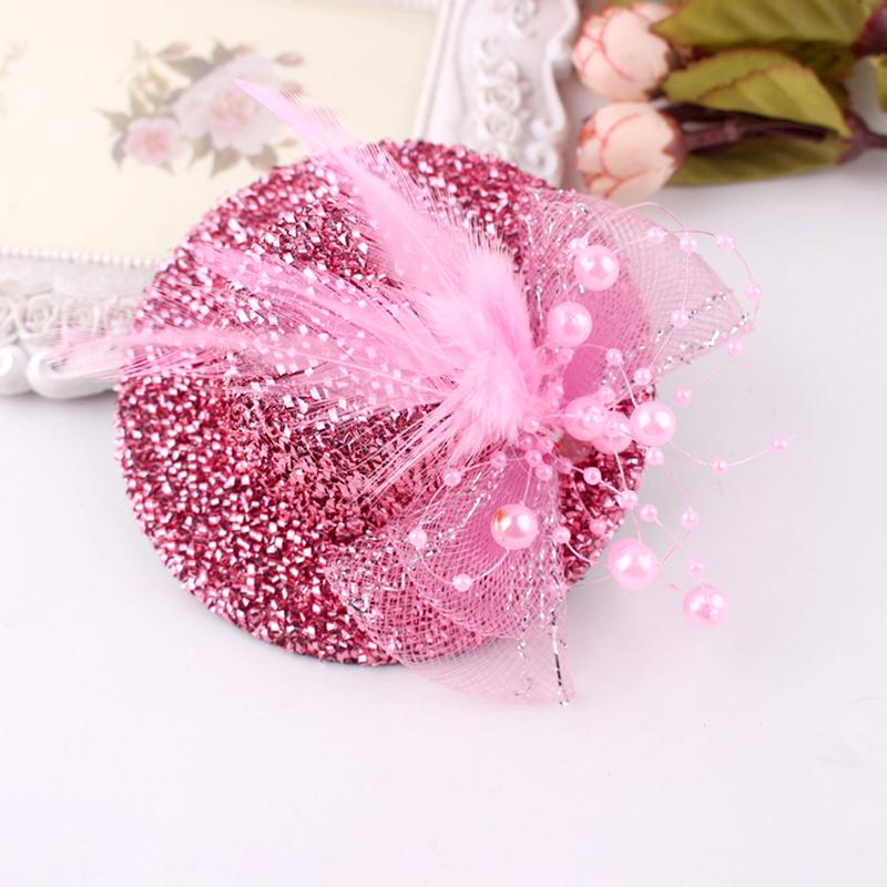 1Pc Headwear Hair Accessories Fascinator Hat Feather Flower Girl Pearl Beaded Decor Hair Clips Children's