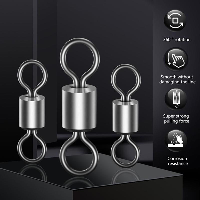 100Pcs Fishing Swivels Stainless Steel Rolling Barrel Swivels Fishing Line Connector Micro Swivel Fishing Lure Solid Ring Swivel