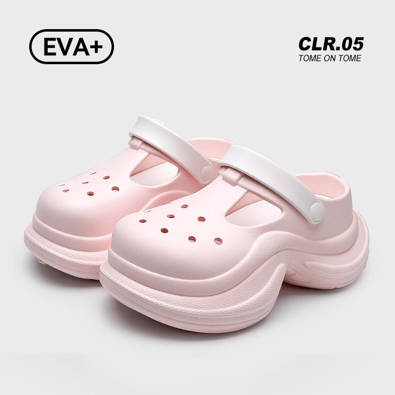 Small Yellow Flower Pearl Hole Shoes Women's Summer New Breathable Comfortable Heightening Thick-soled Outer Bag Head Slippers