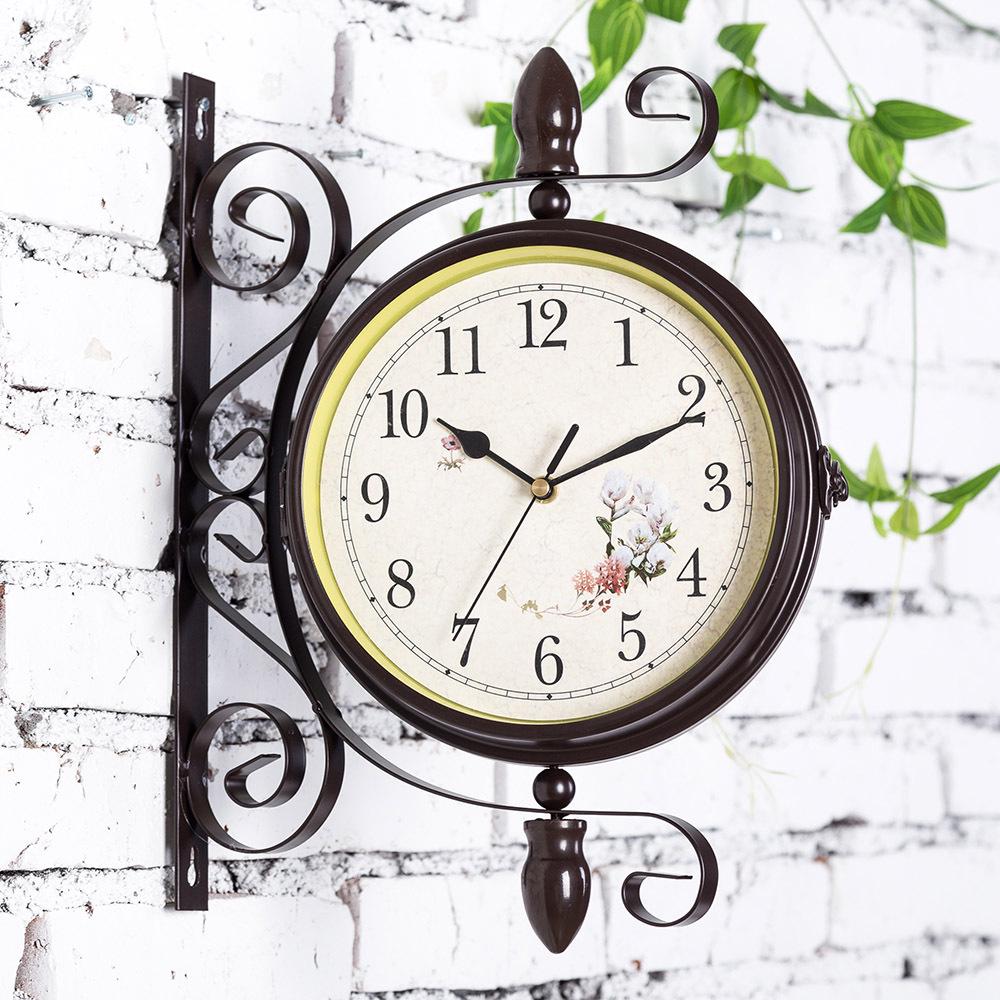 European Double-Sided Wrought Iron Wall Clock - Modern & Retro Style for Living Room