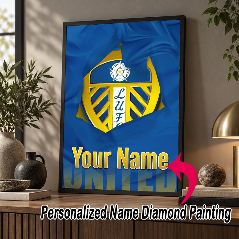 Custom Name Leeds United FC 5D Diamond Painting Personalized Full Drill Diamond Art Kit Gift