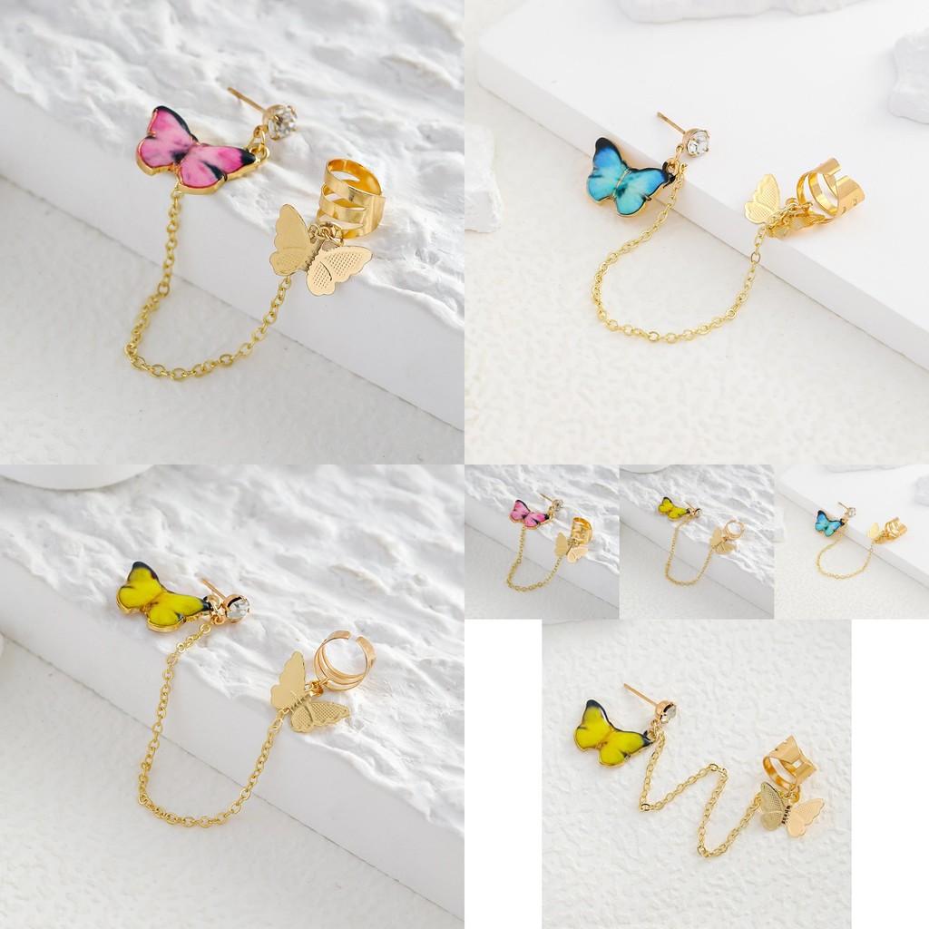 Elegant Alloy Butterfly Stud Earrings With Colorful Geometric Designs
