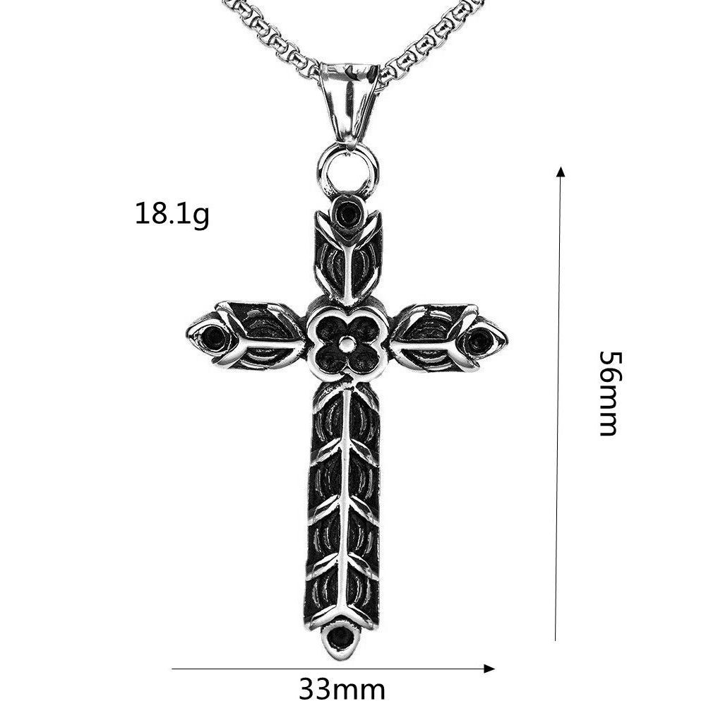 Vintage Solid Stainless Steel Double Sided Engraved Cross Pendant Unisex Necklace