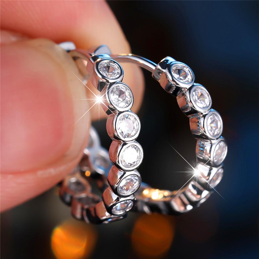 Kristall Grün Blau Schwarz Lila Runde Zirkonstein Creolen für Damen Weiblich Silberfarbe Hochzeits Schmuck