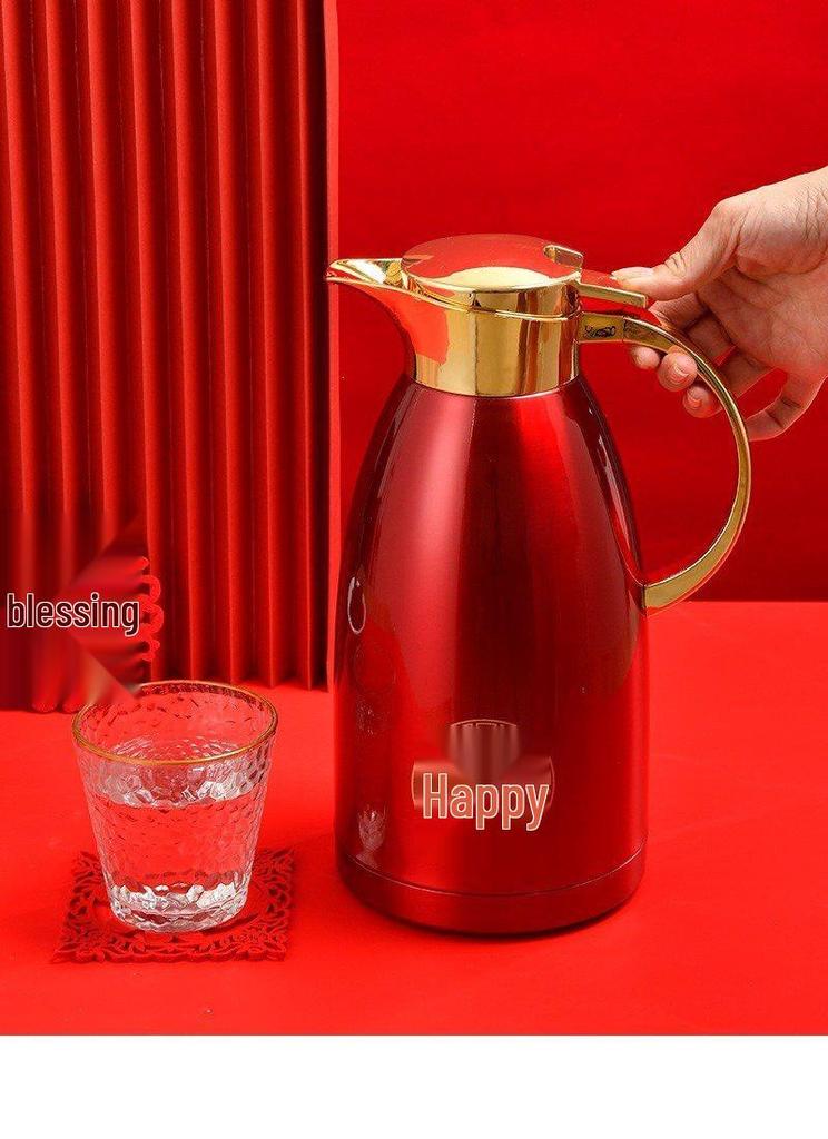 Red Stainless Steel Thermos Flask Set - Wedding Dowry Hot Water Bottles (Pair)