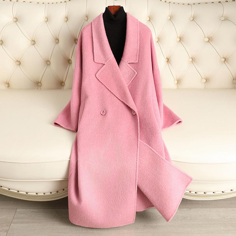 

Rabbit velvet coat women s long over-knee loose high-end woolen coat women s new autumn and winter models S（100-125） рожевий червоний колір