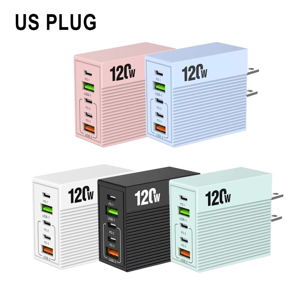 120W USB C Charger Fast Charging 5 Ports QC3.0 USB Type C Quick Chargers  For iPhone Xiaomi PD Wall Power Adapter EU/US/UK Plug