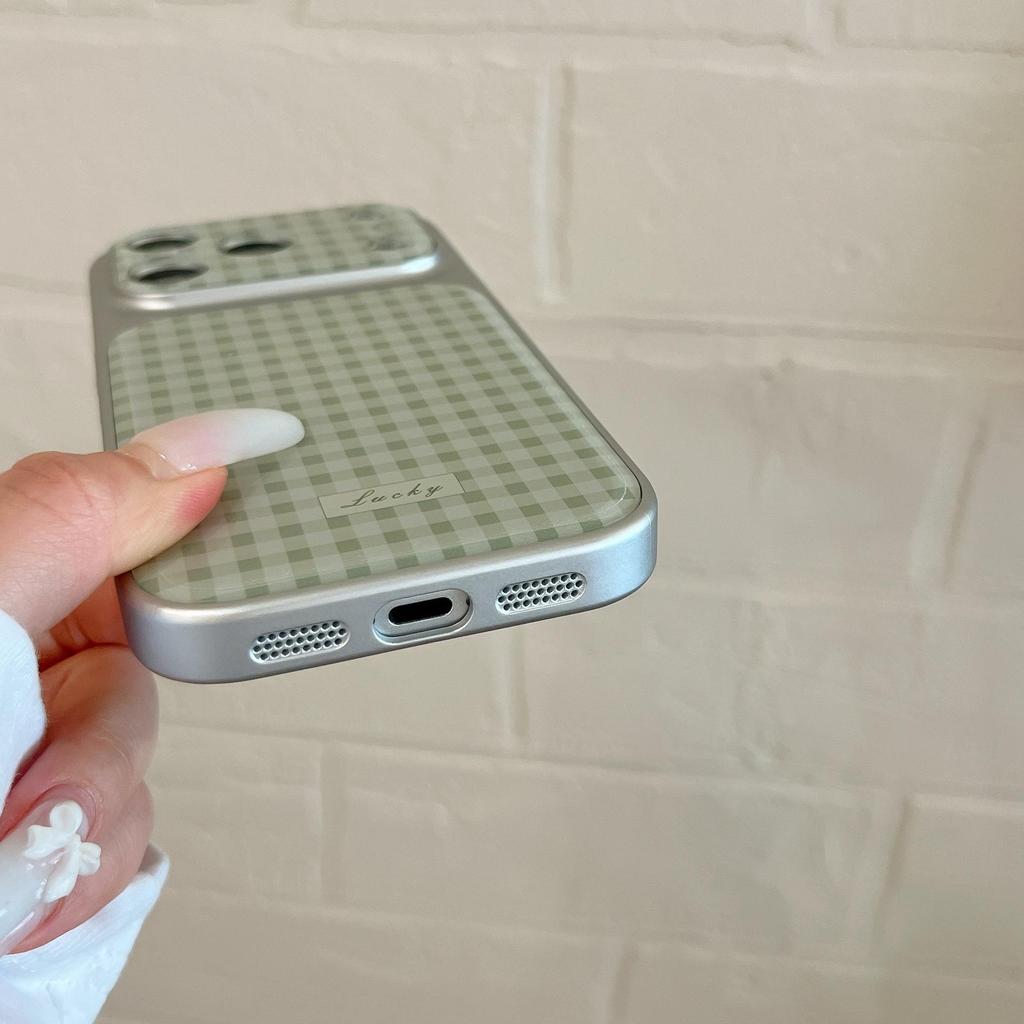 Acrylic Ice Feel Light Green Plaid Phone Case for Apple