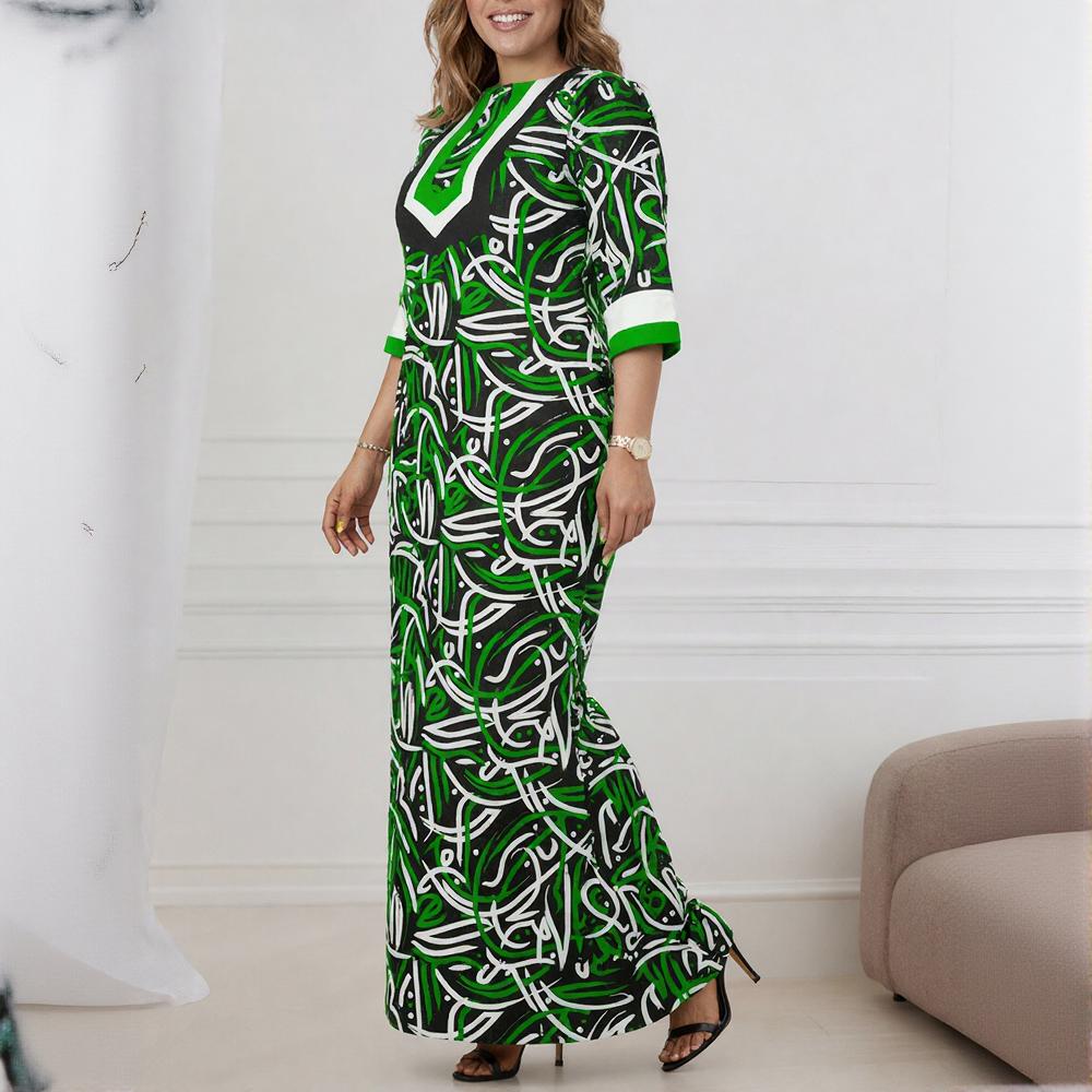 Oversized Women Half Sleeve Colorful Print Casual Loose Maxi Long Dress