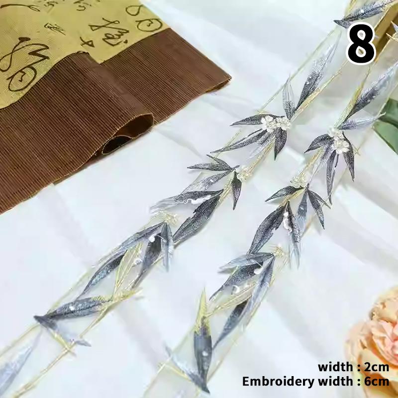 2 Stück 50cm Goldfäden Spitzenband Organza Chinesischer Antiker Stil Bambusstickerei Spitzenbesätze für DIY Hanfu Kleid Ausschnitt