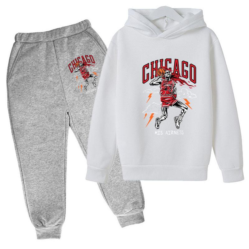 Autumn Winter Skeleton Print Hoodies Sweatpants Set Casual Warm Sports Long Sleeved Pants Men's Sport Wear