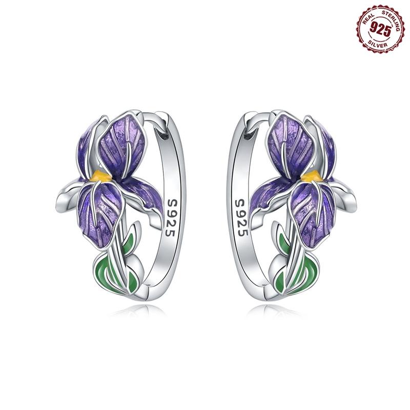 925 Silver Floral plant series greenery iris vine Hoop Earrings For Women Wedding Engagement Birthday Jewelry Gift