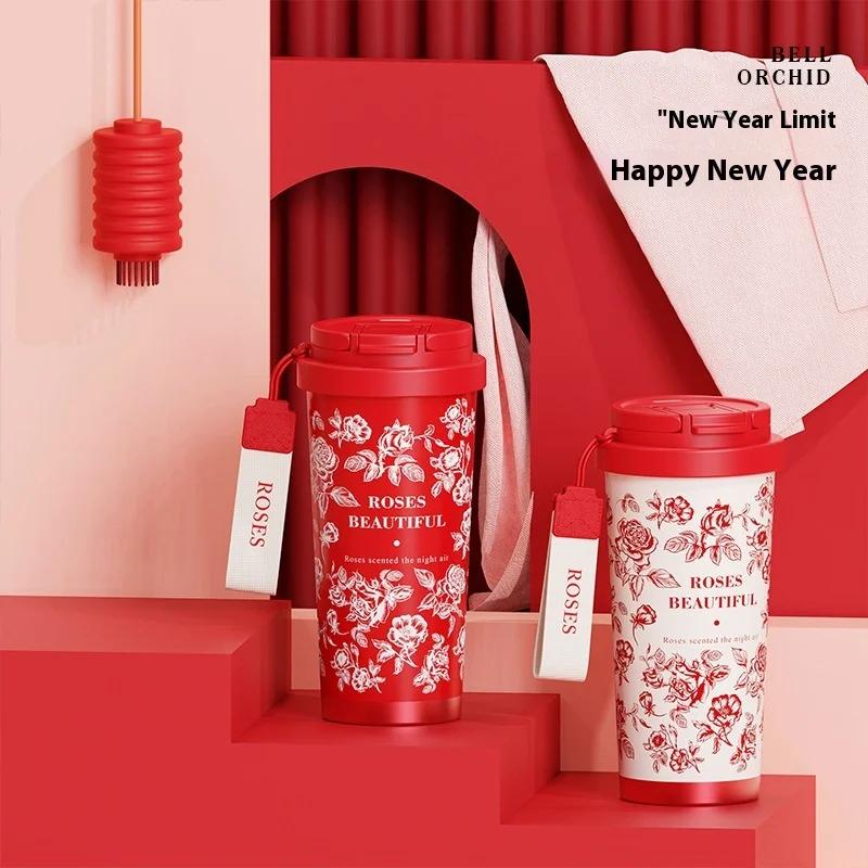 316 Lily the Valley Flower Coffee Cup Red Rose Flower Vacuum Cup Sport Water Cup Outdoor Safe Insulated Drinking Cup Coffee Mug