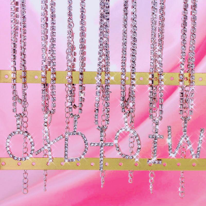 Letter Initial Pendant Necklace Silver Color Tennis Chain Choker Necklace Female Fashion Statement Jewelry
