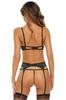 3-Piece Set, Bra, Garter Belt and Matching Thong Ren53043 Blk