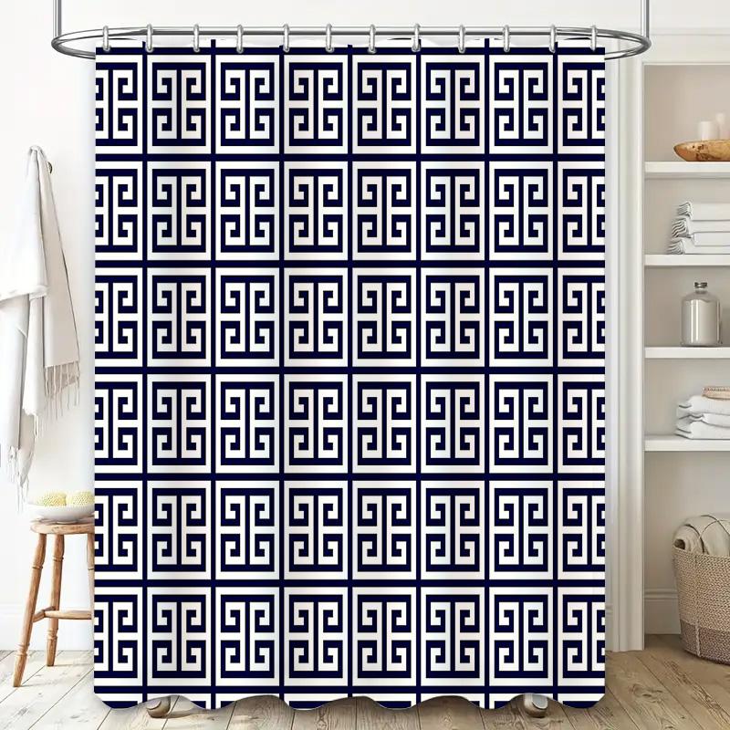 Geometric Pattern Shower Curtain Abstract Black and White Bathroom Decor Modern Waterproof Fabric Liner Washable Home Textile