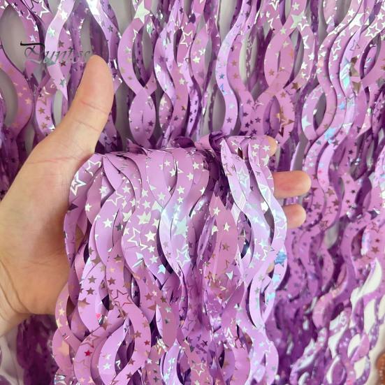 3Pcs Wavy Tinsel Foil Fringe Rain Curtain Star Print Wave Shape Rain Curtain Photo Booth Props Mermaid Birthday Party Decorations