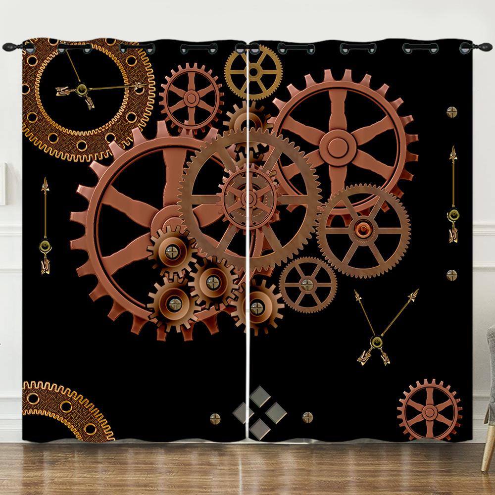 Industrial Wind Machinery Gear Rotation 3D Digital Printing Curtain Blackout Punching Can Be