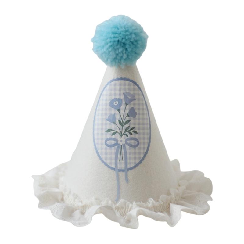 Birthday Hat Lovely Lace Pattern Adjustment Party Hat Features Lace Edging And Soft Ball Decoration