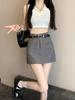 Gray Spicy Women's High Waist A-line Anti-exposure Slimming Short Skirt