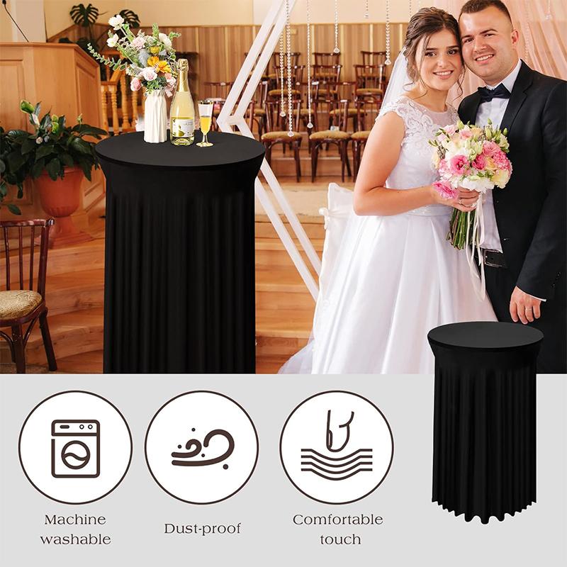 Round High Top Stretch Spandex Cocktail Tablecloths With Skirt Wrinkle Free Cocktail Table Cover For Wedding Party Banquet Jt443
