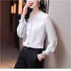 2025 Black Chiffon V-Neck Blouse: Women's Long Sleeve Loose Spring Shirt