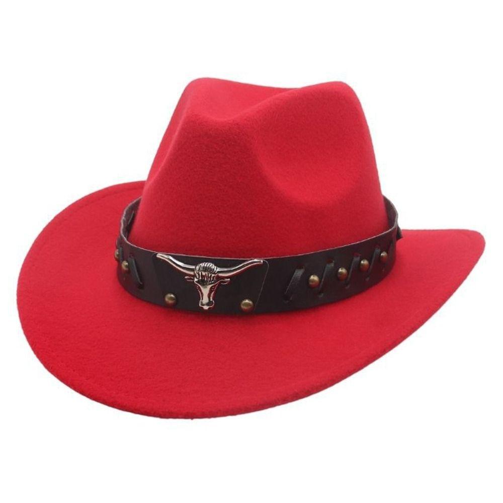 Vintage Studded Bullhead Western Cowboy Hat Ethnic Style Wide Brim Jazz Fedora Hats Tibetan Style Top Hat for Women Men
