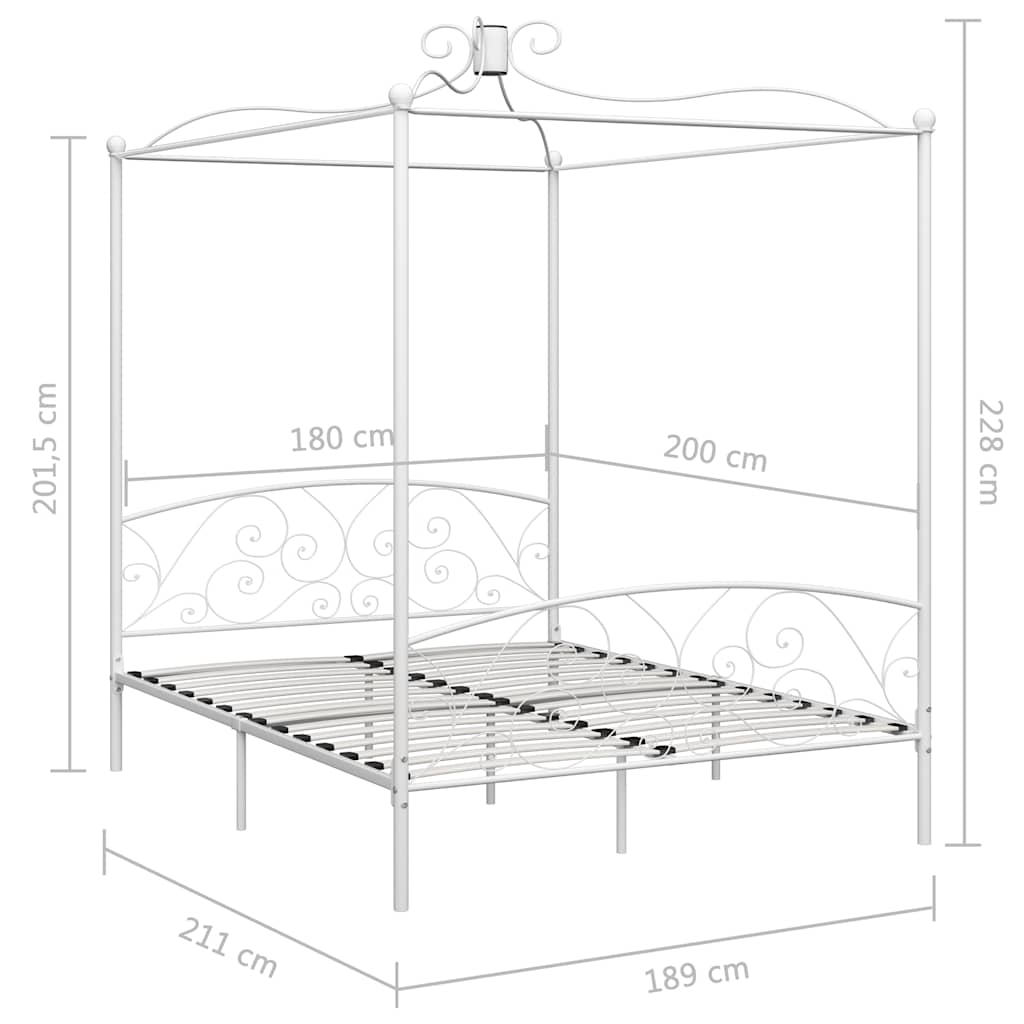 Struttura Letto a Baldacchino in Metallo Bianco 180 x 200 cm