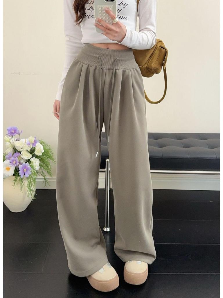 Korean Style High Waist Drawstring Drape Pants - Women's Casual Slimming Long Trousers for Early Spring