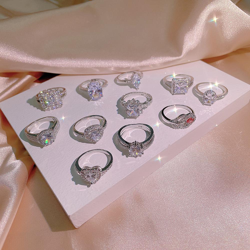 Exquisiter Damen Zirkon Ring Glänzender AAAA Zirkon Geometrischer Ring Silber Damen Party Schmuck Hochzeit Brautschmuck Ring