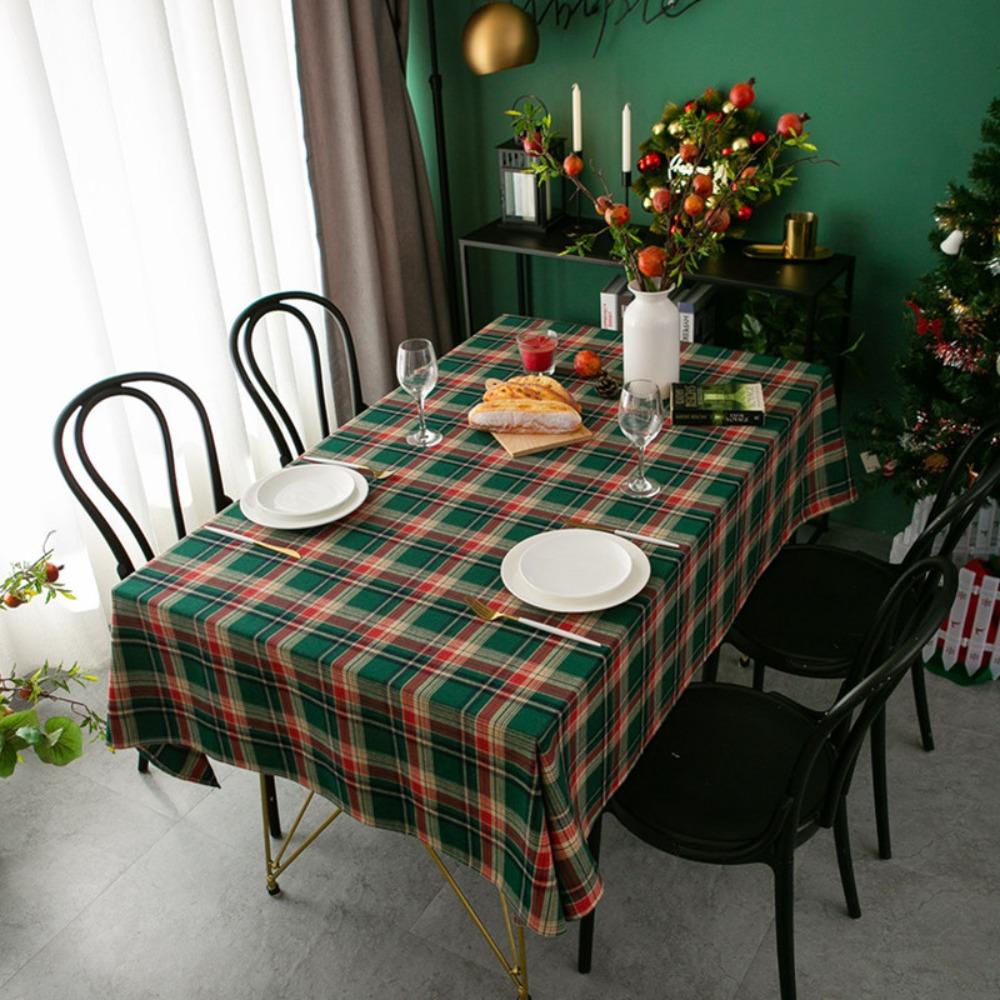 Christmas Party Tablecloth Nordic Rectangle Plaid Dining Table Cover Holiday Decor