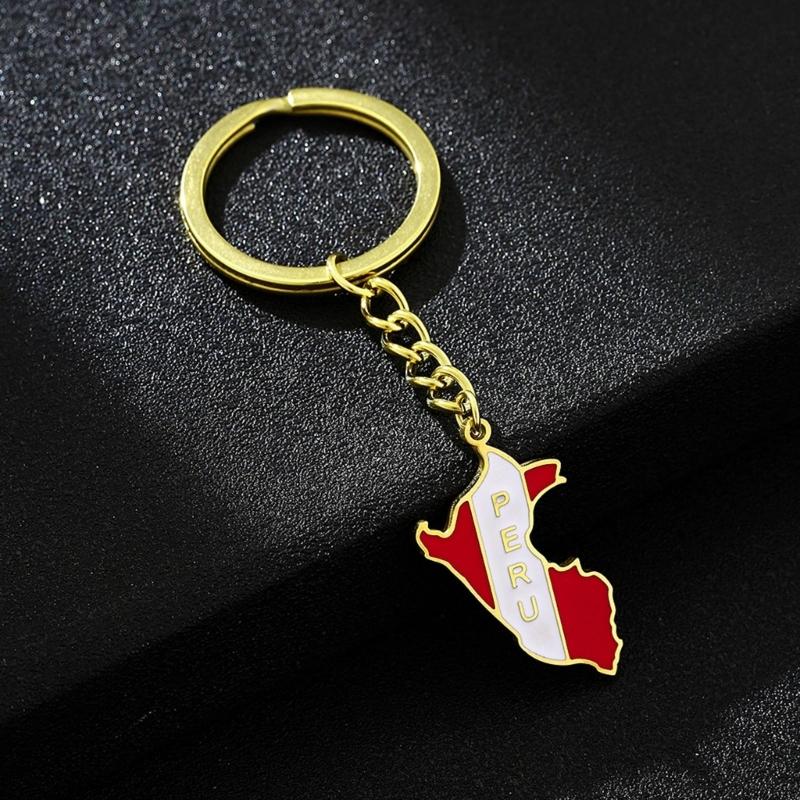 Handmade Peru Map Keychain Y2k Ornament Car Keyring Backpack Handbag Keyring