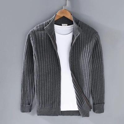 Herbst Winter Herren Strickjacke Pullover Herren Stehkragen Reißverschluss Baumwolle 100% Verdickter Strick Einfarbig High Street Kleidung
