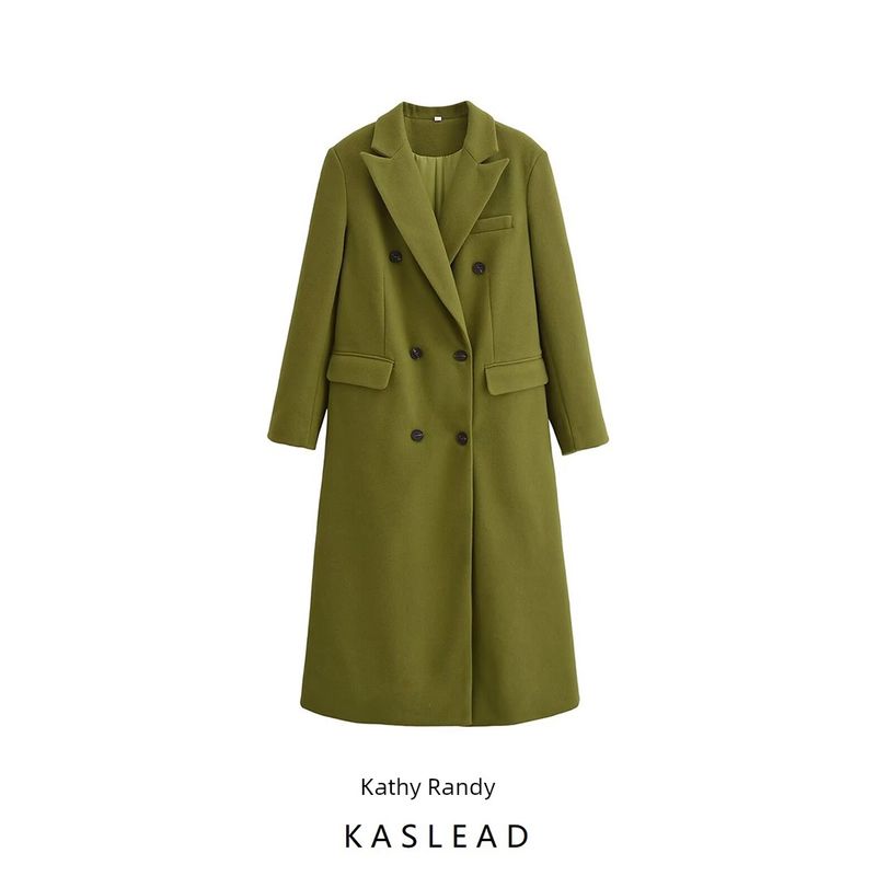 Kaslead New Arrival Women's Clothing Fashion Style Stylish Simple and Versatile Long Woolen Long Sleeves Overcoat