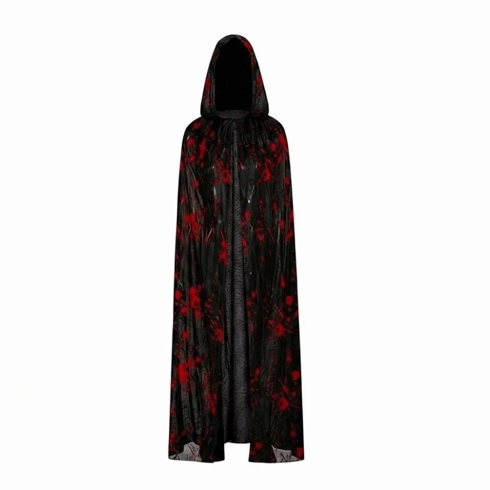 Stretchy Fit Blood Stained Cape Hooded Design Cosplay Costume Cloak  for Horror Dress Up