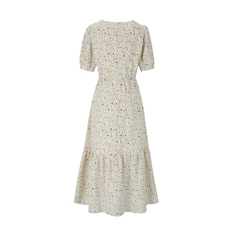 VISITINNEWYORK V-Neck Puff Sleeve Tiered Short Sleeve Dress (Vz5Op39)