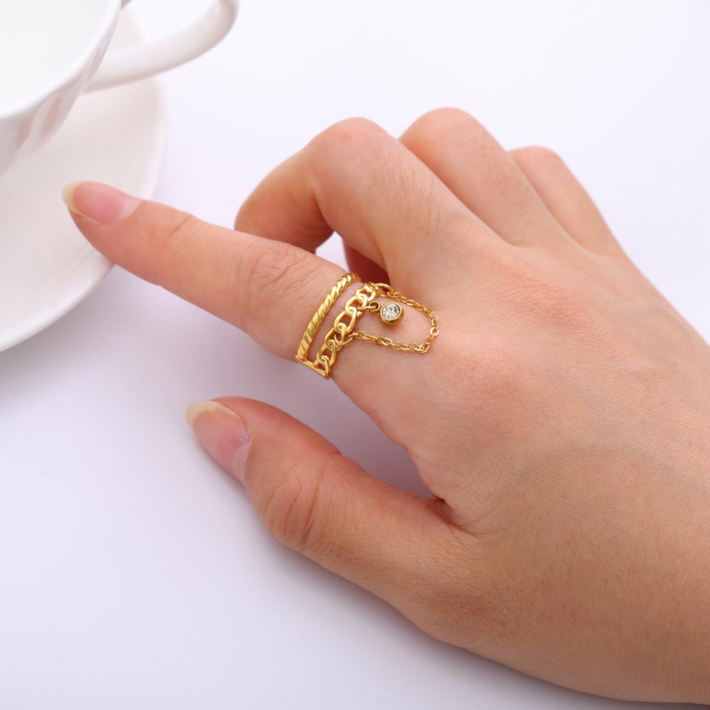 Lemegeton Open Ring for Couple Small Charm Zircon Stainless Steel Chain Accessories Heart Zircon Beauty Fried Dough Twists New