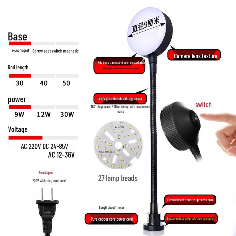 LED Work Light with Magnetic Base for Machine Tools - 220V, 24V