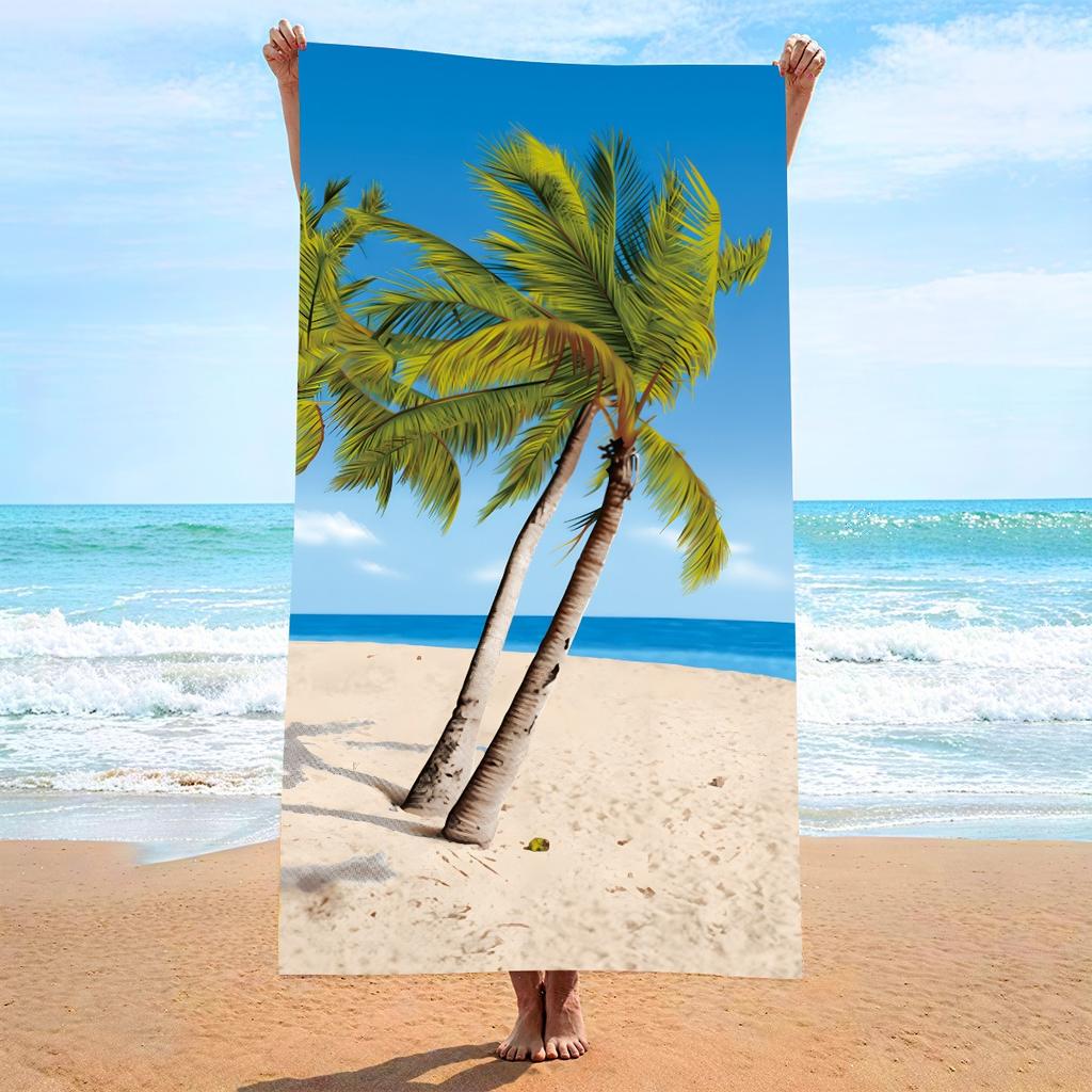 Tropical Palm Tree Beach Towel Summer Ocean Landscape Print Large Bath Towel Quick Dry Sand Free Swimming Pool Vacation Blanket