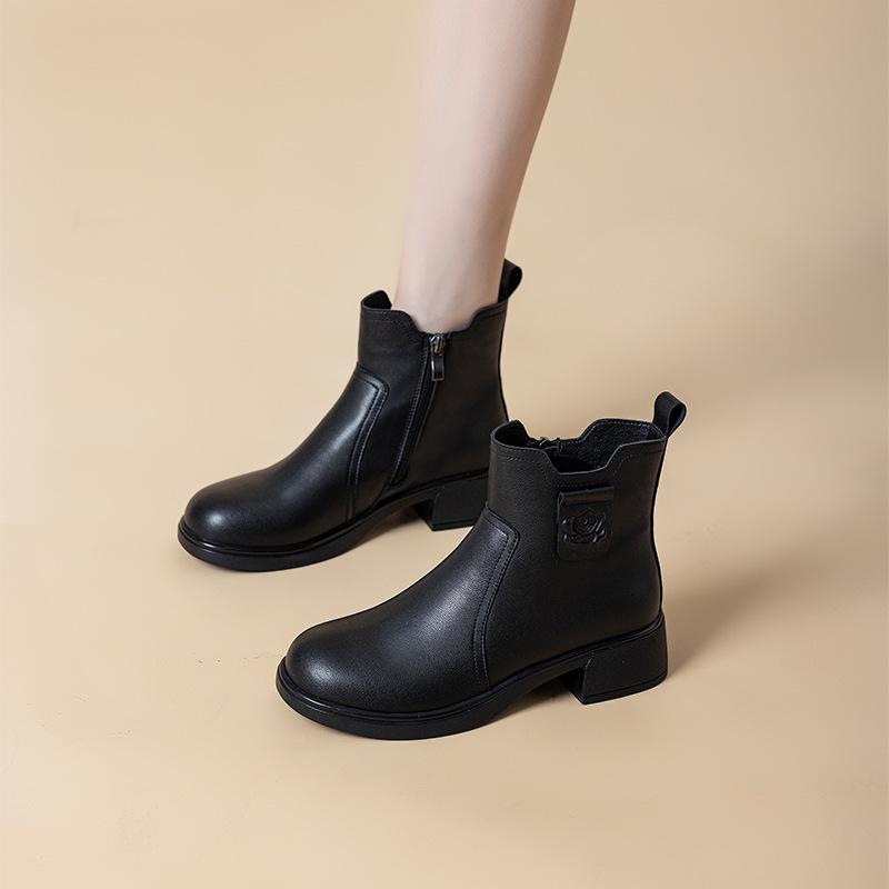 Leather Martin boots women's fashion versatile short boots 2025 new autumn and winter thin boots fashion thick-soled brown boots